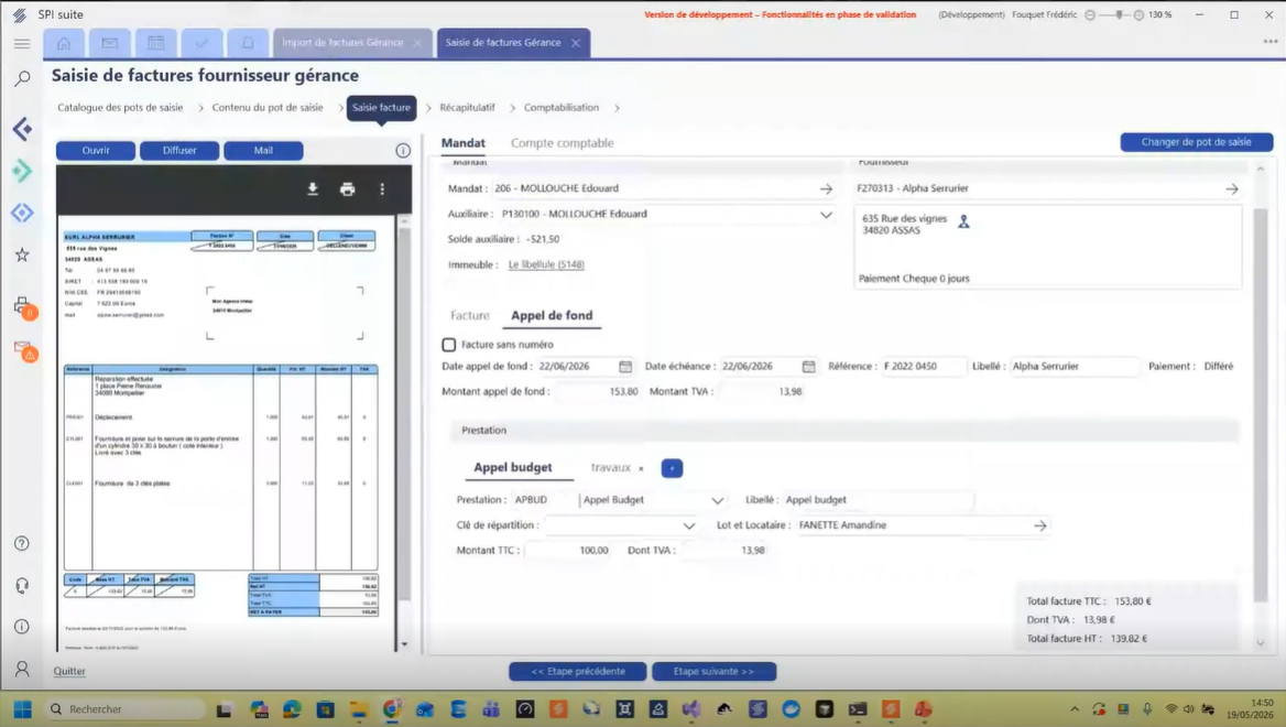 Capture de l’interface G-Fact dans SPI Gestion Locative